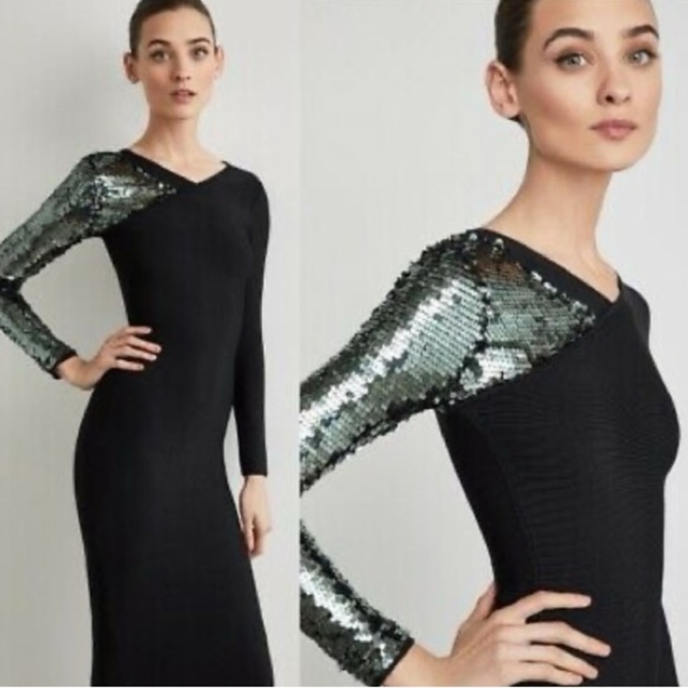 Women’s BCBGMaxazria Sequin Long Sleeve Bodycon Dress- Size Small